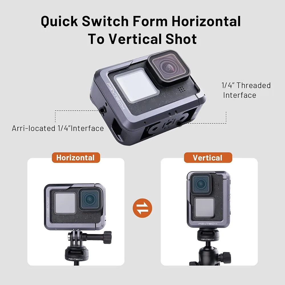 PGYTECH Action Camera Cage For GoPro 12 GoPro 11 Aluminum Alloy Material With 1/4 Inch Threaded Interfaces Pro Accessories