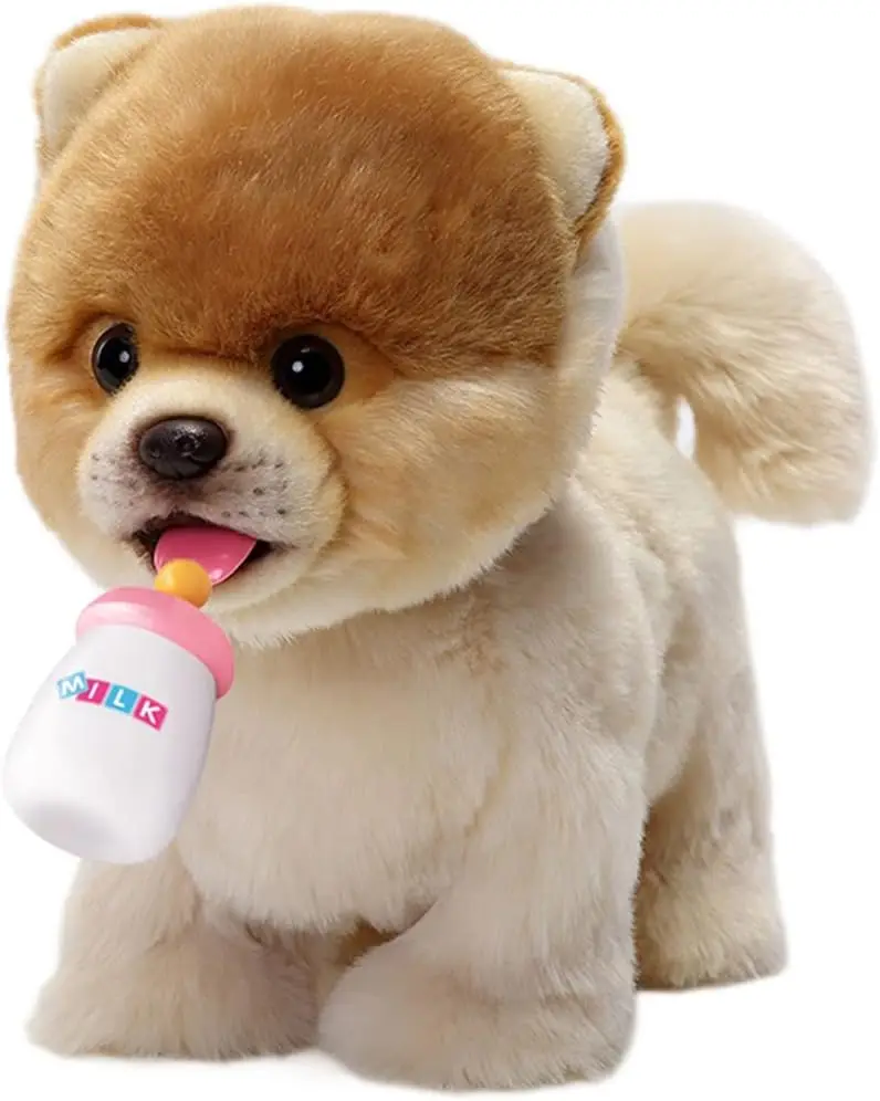 

Interactive Walking Pomeranian Stuffed Dog Toy, Realistic Puppy Robot Pet with Barking and Wagging Tail, Gift for Kids 3+