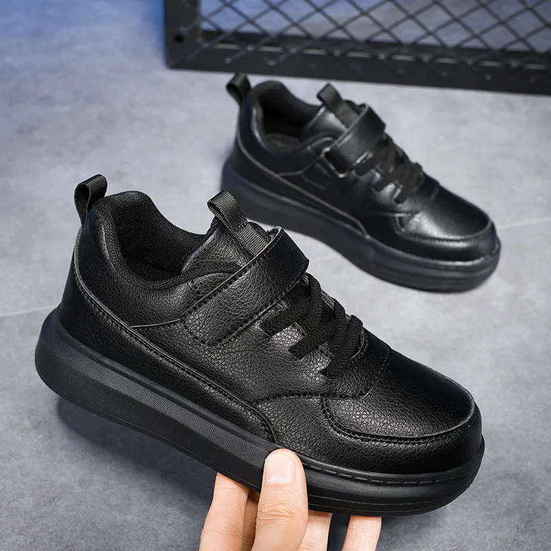 Children Shoes Leather Black School Boy Sneaker Luxury Smooth Kids Casual Sneaker Lightweight Sports Tennis Shoes for Boy