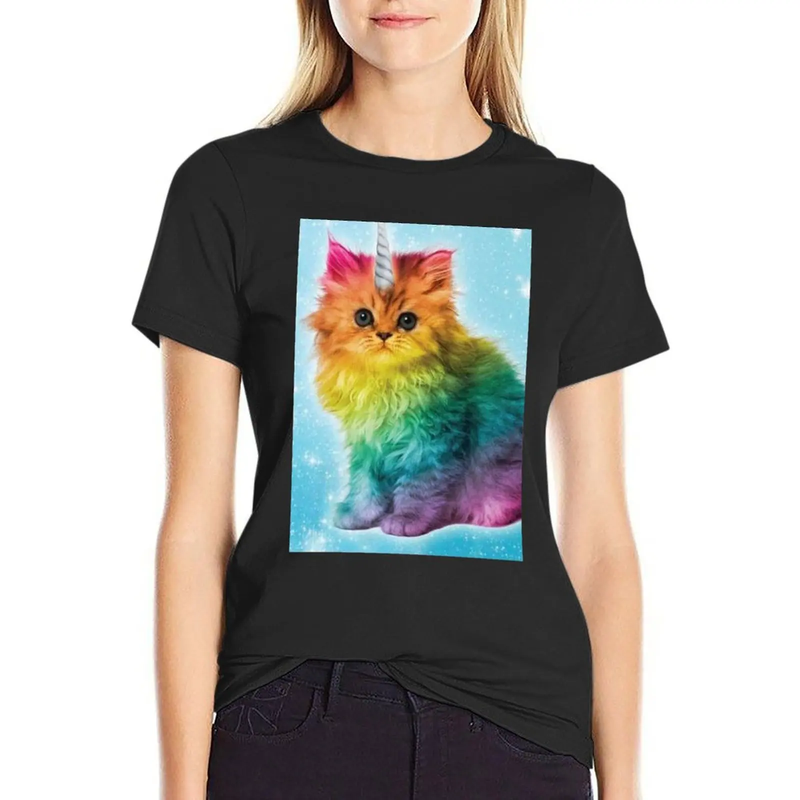 Unicorn Rainbow Cat Kitten T-Shirt Female clothing oversized graphics Womens graphic t shirts