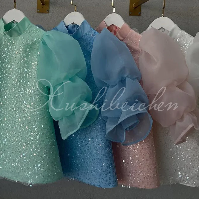 

Детские атласные платья принцессы с блестками для девочек-цветочниц, платья для первого причастия, подарок на день рождения, Рождество, свадьба, день рождения