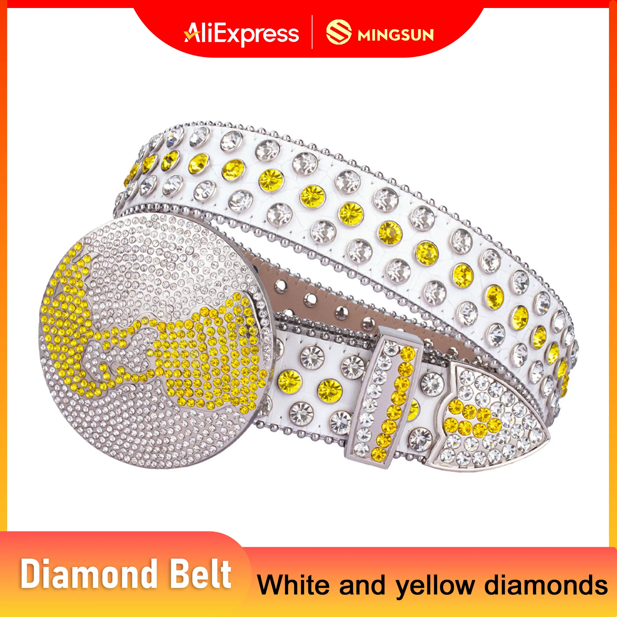

Fashion Round Buckle Rhinestone Belt for Women Crystal Encrusted Jeans Luxury Designer Diamond Belts Men Leather Studded Strap