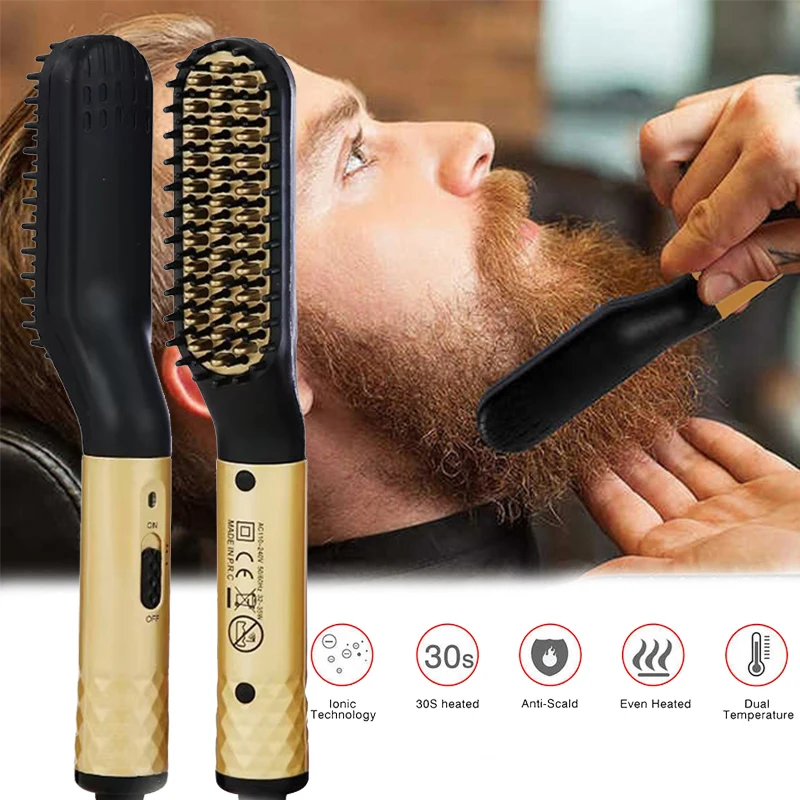 

Electric Beard Comb Beard Curly Straight Hair Brush Men'S Styling Straightener Comb 2 In 1 Hair Straightening And Curling Iron
