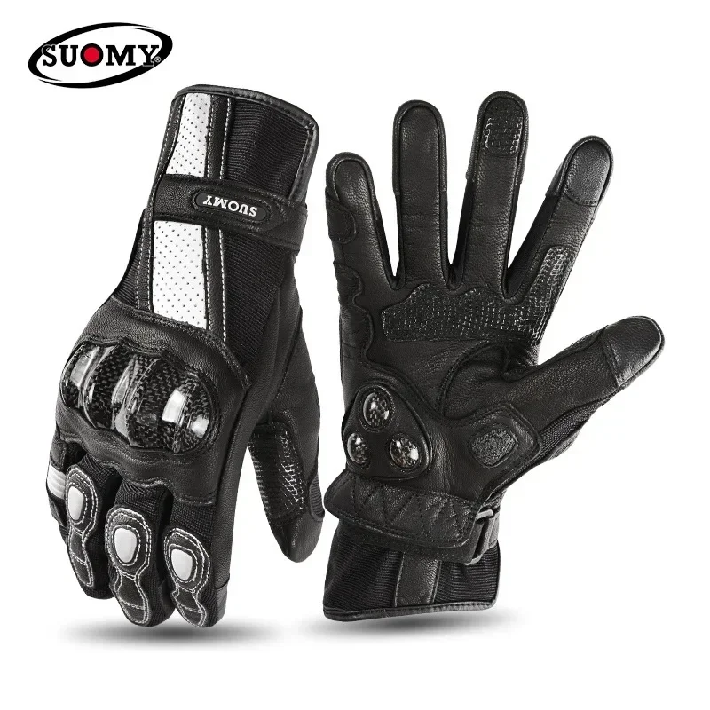 Motorcycle Leather Gloves Full Finger Protection Carbon Fiber Shell Protective Motorcycle Motocross Riding Long Sheepskin Gloves