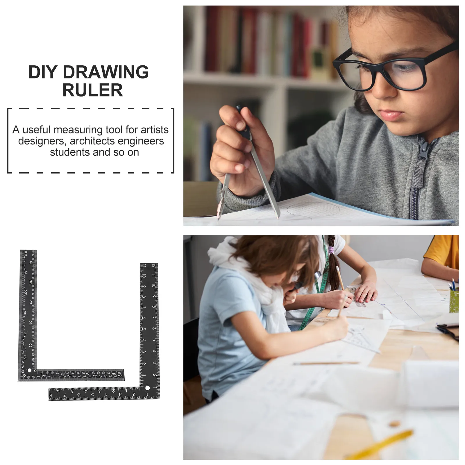 2Pcs Metal L Square Ruler Steel Carpenter Engineer Drawing Measuring Tool Hardened Angle Ruler Drawing Rulers Measuring Rulers