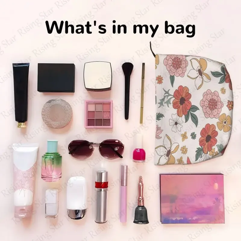 Retro flowers Corduroy cosmetic bag toiletry storage bags ladies box luxury travel zipper storage bag printing