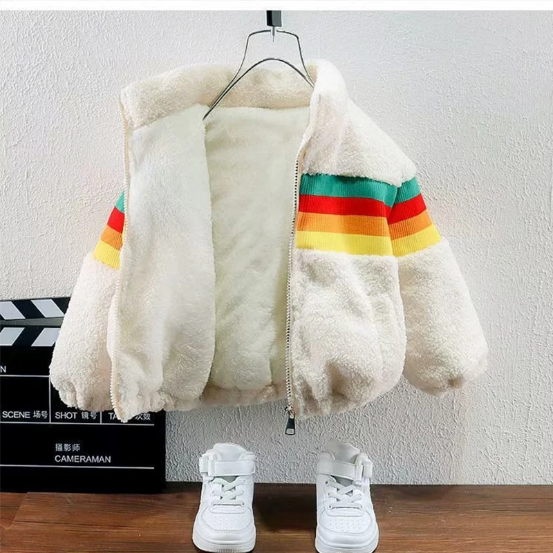 

New Autumn/Winter Children's Warm Jacket Coat Boys Thickened Lamb Hair Baseball Uniform Junior Girl Cardigan Coat 2-12Y