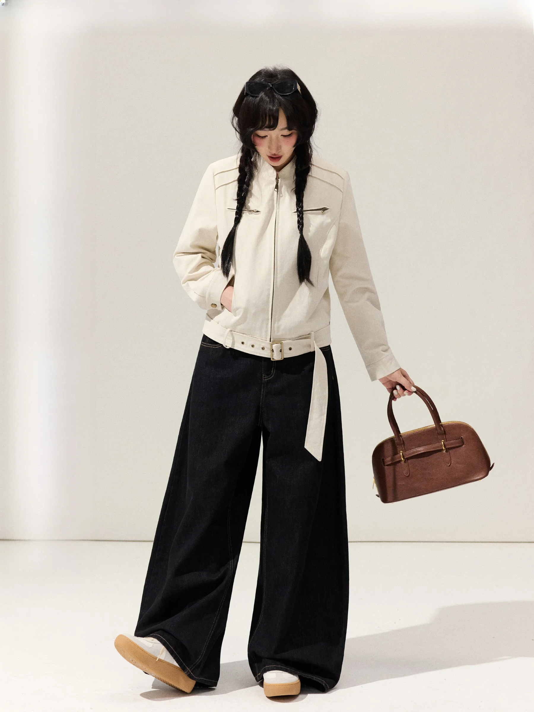 

Adjustable Waist Belt Workwear Jaet plus Size Coat Design Sensation for Plump Women Spring Commute Casual Cotton Long Sv...