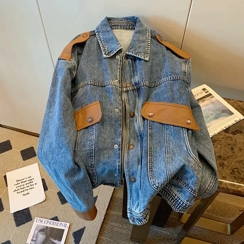 

2023 Hong Kong Style Retro Fashion Versatile Denim Jacket Women's Trend Spring Autumn New Design Sense Loose Casual Street Top