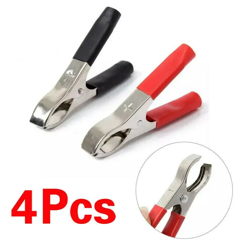 4pcs 30A Red + Black 70MM Crocodile Car Caravan Van Battery Test Lead Clips Insulated Alligator Clips