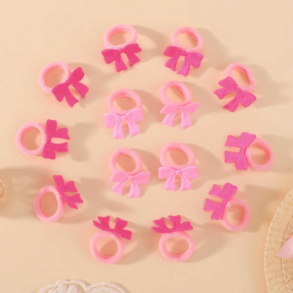 Neues Set mit süßen kleinen Haargummis mit Schleife für Kinder, 10/20 Stück, rosa, aus weichem Stoff, elastische Haargummis für Mädchen, Kleinkinder, zum Befestigen von Pferdeschwänzen. – Detail 5