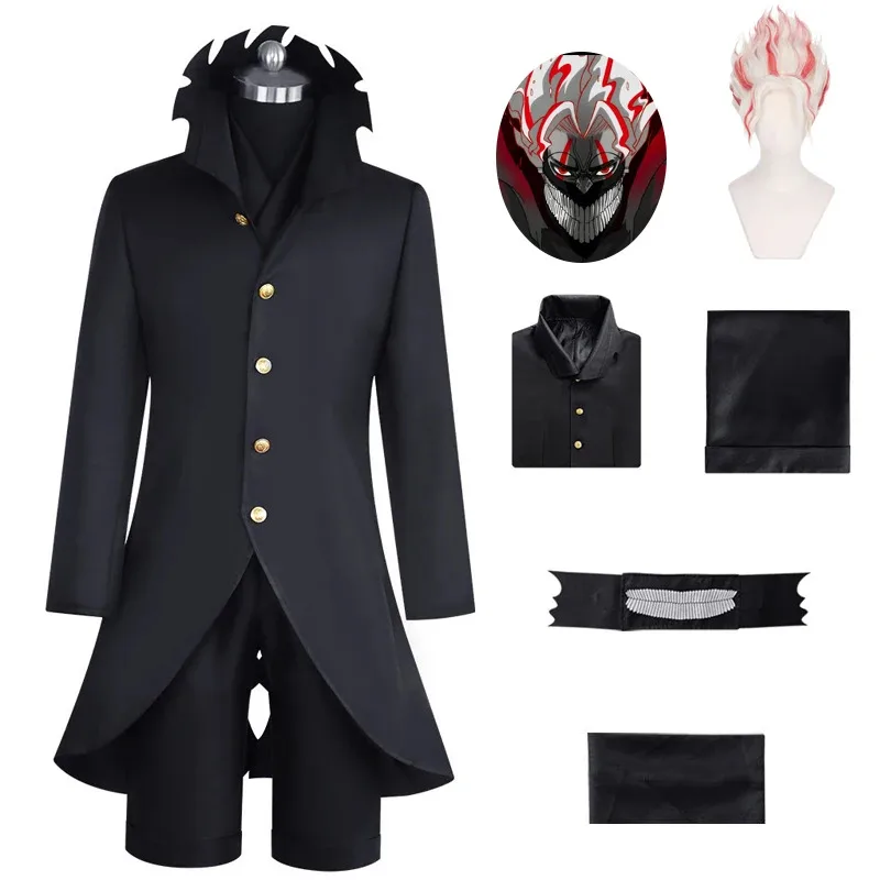 애니메이션 Dandadan 켄 타카쿠라 코스프레 의상 가발 마스크 오카룬 유니폼 블랙 재킷 바지 의상 할로윈 파티 남성용 판타지아