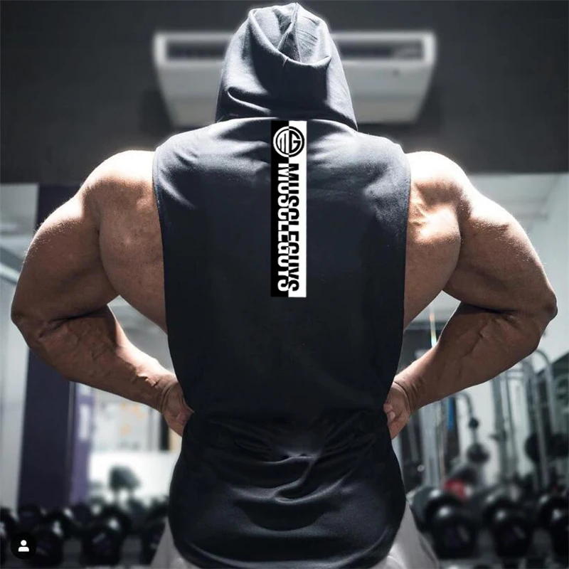 

Mens Bodybuilding Running Sport Hoodies Gym Fitness Training Muscle Tank Tops Cotton Breathable Loose Pullover Hooded T-shirts