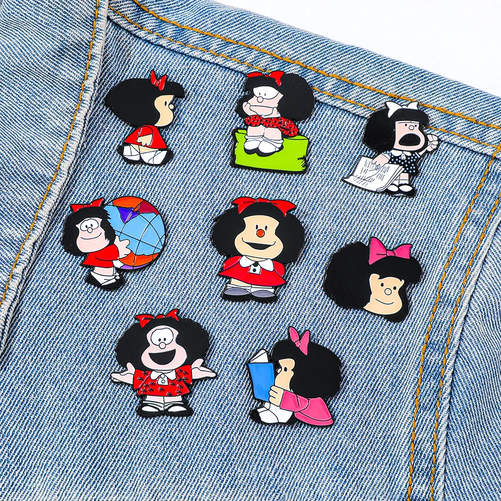 1pcs/ 8 Pcs Cute Mafalda  Anime Character Brooch Individuality Enamel Pin Backpack Clothing Jewelry Metal Badge Accessories Gift