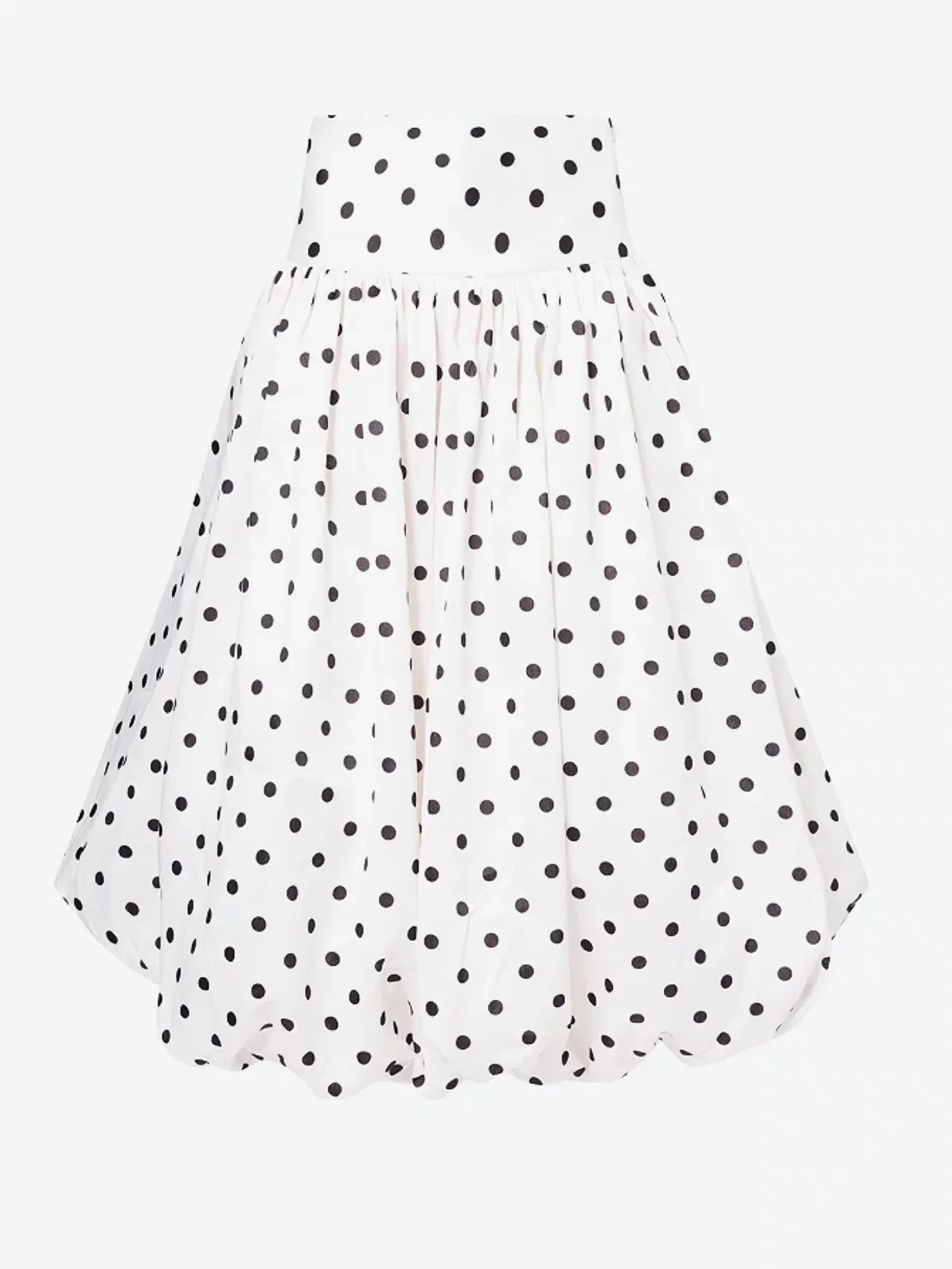 Women's White Polka Dot Flower Bud Midi Length Skirt High Waisted Satin Skirt