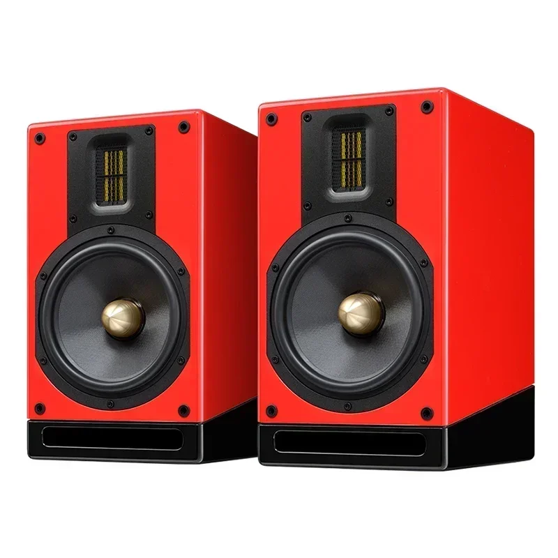 Accusound M6 Stereo High-Performing HiFi 2-Way Passive Bookshelf Home Speakers |Pair, Gloss PU Finish | Amplifer Required|Red|