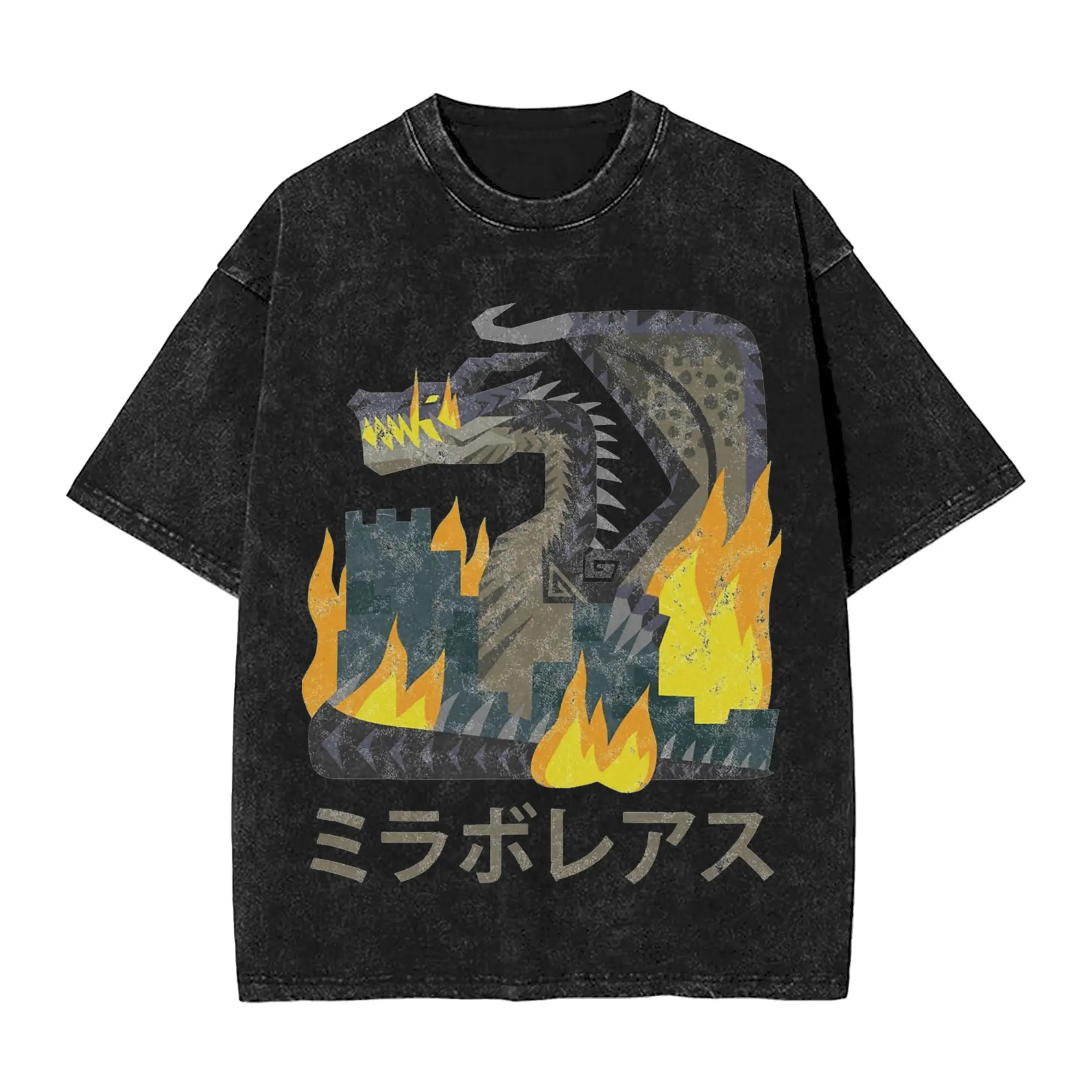 Monsters Hunters T-Shirt Men World Iceborne Fatalis Kanji Icon Hipster 100% Cotton Tees Round Neck Short Sleeve T Shirt Clothes