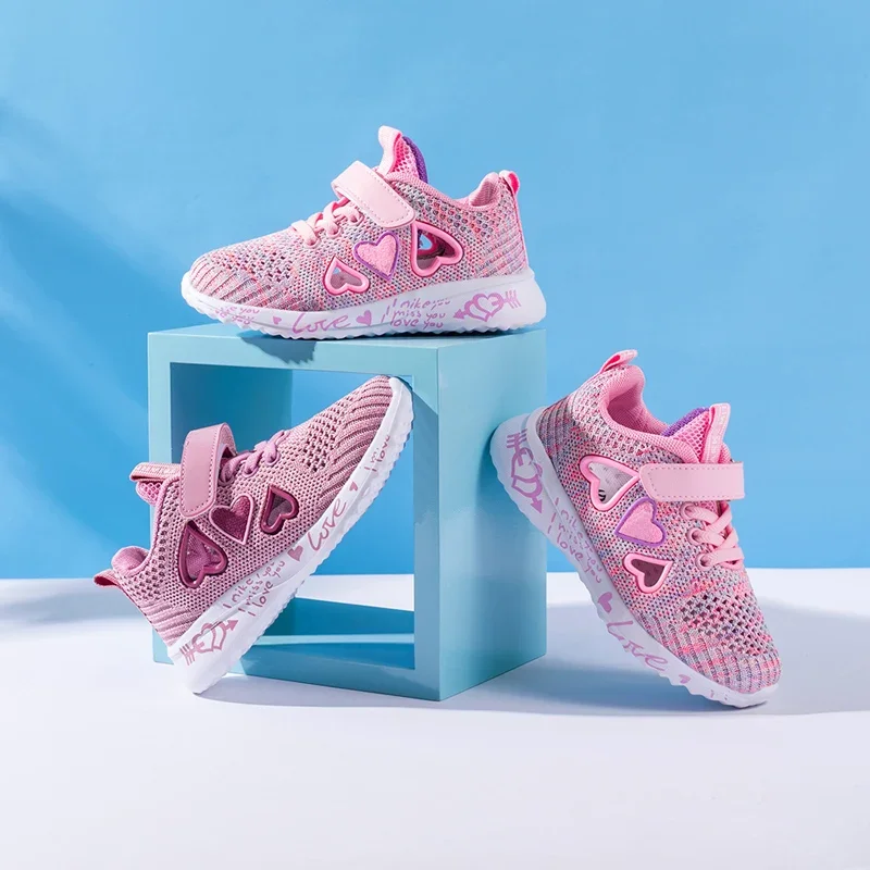 Zapatos informales de malla para niños y niñas, zapatillas deportivas de verano, zapatos ligeros, zapatos planos rosas bonitos, otoño