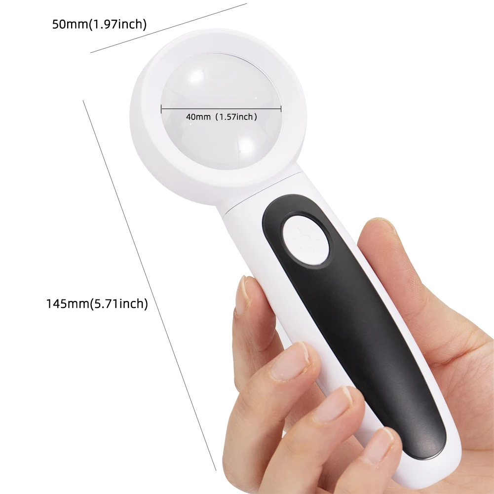 40X Rechargeable Handheld Magnifying Glass 2 LED&1 UV Inlluminated  Reading Magnifier for Stamp Jewelry Appreciation （40mm Lens）