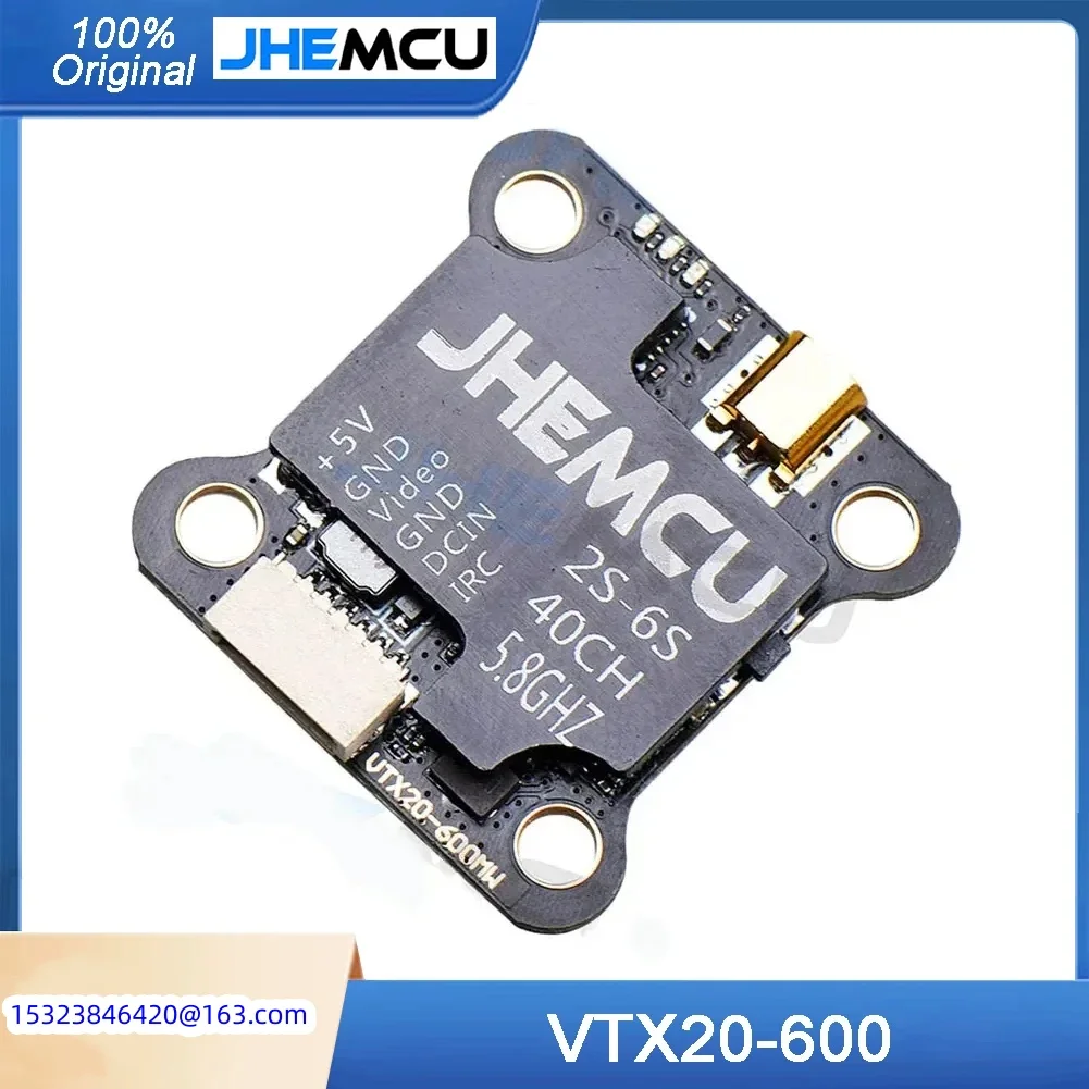JHEMCU VTX20-600 5.8GHz 40CH FPV Transmitter Adjustable Power 25-600mW with PitMode for RC FPV Racing Drone 7-26V Voltage Range