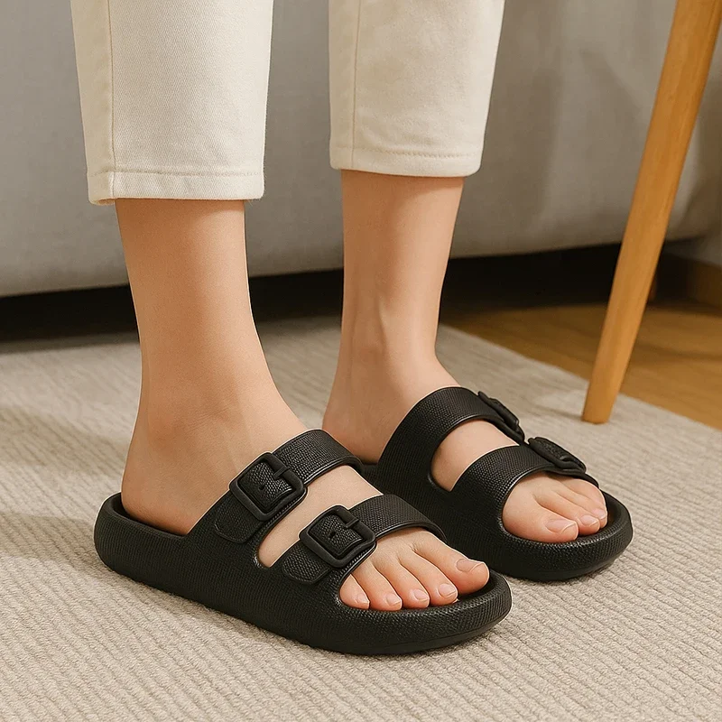 New Women's Beach Slippers Thick Bottom Anti-Slip Home Outdoor Sandals Comfortable EVA Material Pure Color Slippers Amagi