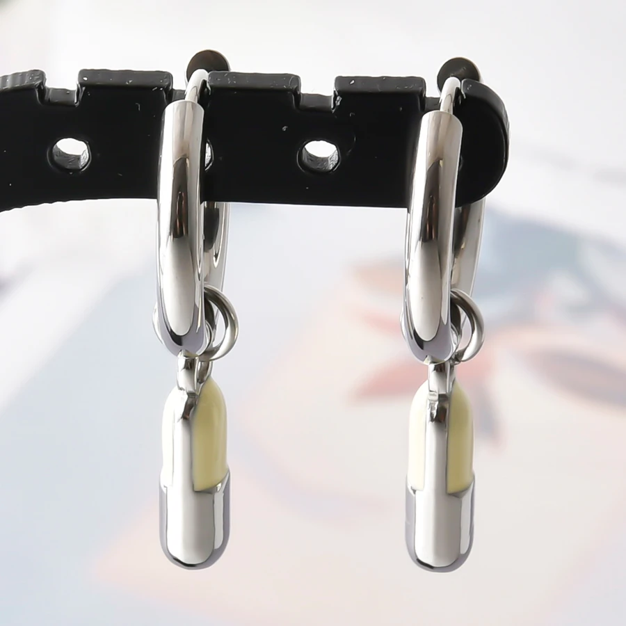 Anlaufgeschützte 316 Edelstahl-Ohrhänger mit Kaktus-, Paprika- und Hunde-Emaille-Anhängern, runde Ohrringe für Damen und Herren, Ohrschmuck, Piercing – Detail 7