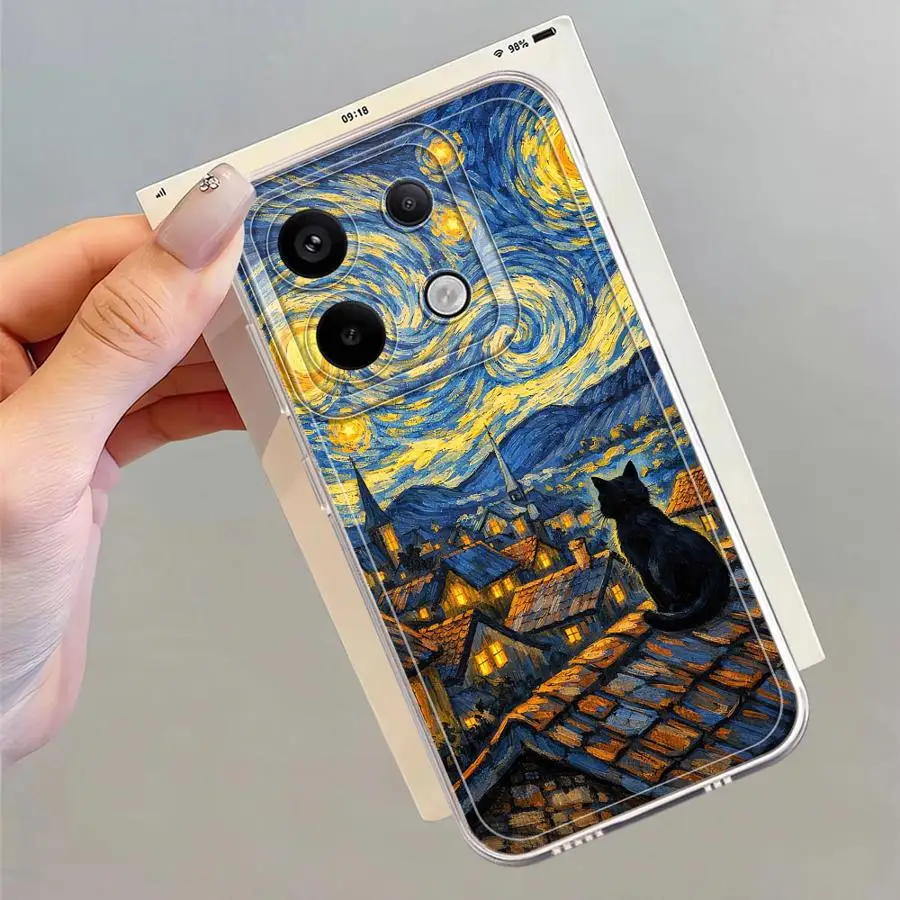 Case for Xiaomi Redmi Note 14 Pro Plus 11 9 10 A4 11S 13C 12S 10S Note 13 14C 12 Soft Phone Cover Van Gogh Starry Night Cat view 4