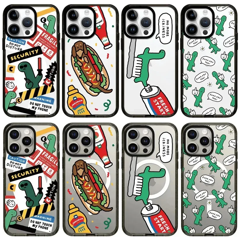 

Black Border 2.0 Acrylic Cute Fashion Dinosaur Pattern iPhone 11 12 13 14 15 16 Pro Max Protective Case