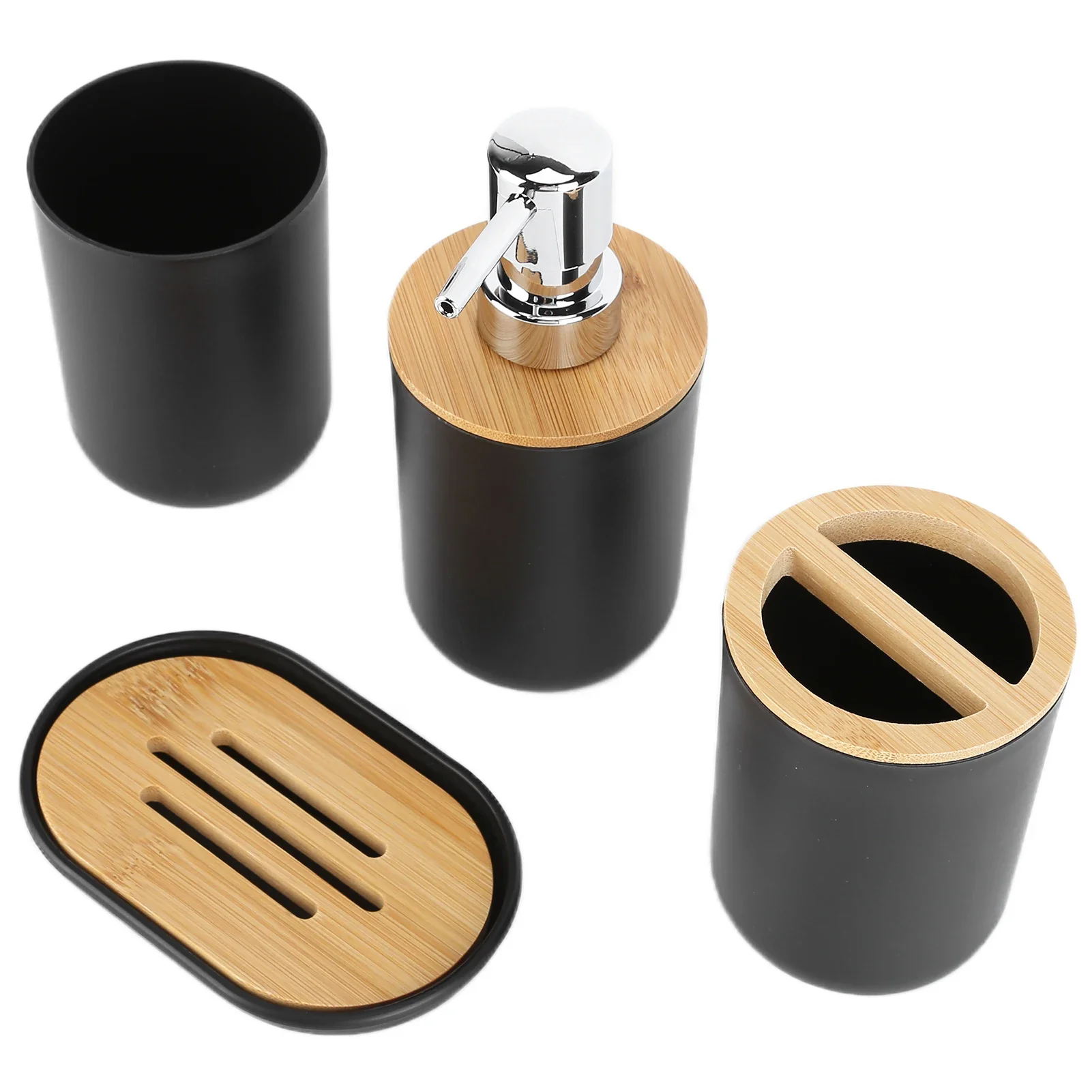 

4Pcs Bathroom Accessory Set Bamboo Waterproof Gift Toothbrush Cup Soap Box for Hotel Toothbrush holder set Towel rack Soap dish