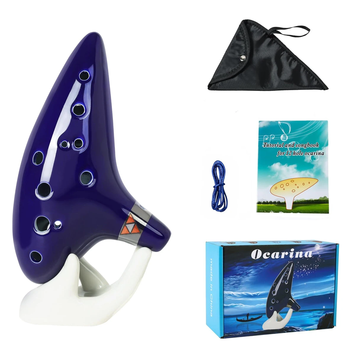 New Ocarina 12 Hole Alto C Ceramic Piccolo, Musical Instrument, Gift for Children Adults with Stand Music Book Neck-Strap Bag