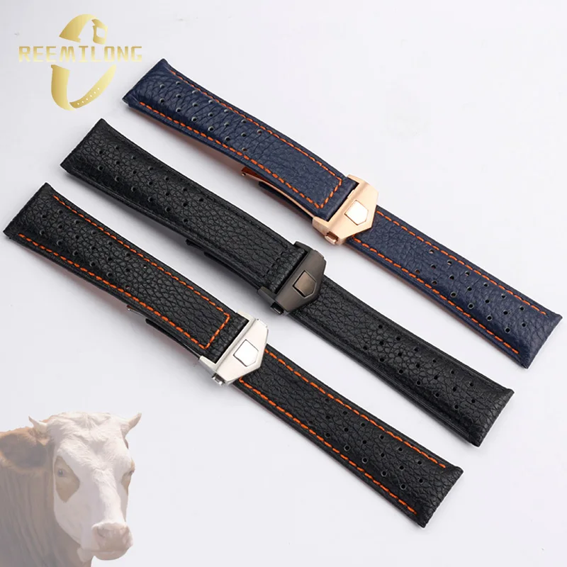 Cowhide lea/ther watch strap 22mm Hi-Q black blue orange gray silver black folding buckle watchband For Tag Heuer Carrera MONAGE