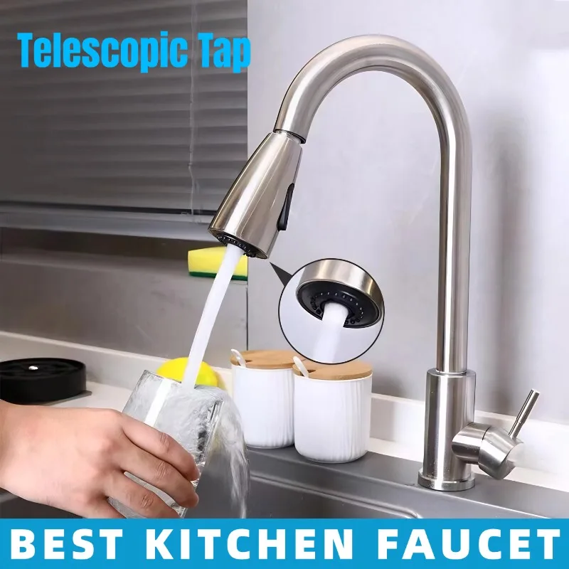 

Brushed Nickel Kitchen Faucet 360 Rotation Sliver Black Hot Cold Water Tap For Kitchen 2-way Sprayer Water Tap Single Handle Tap