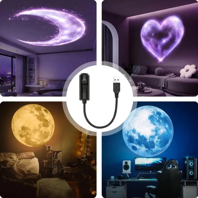 Seven Themed USB Projection Ceiling Atmosphere Lights Including Planet/Crescent Moon Patterns Suitable For Bedroom Living Room