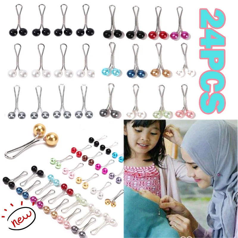 24PCS Pearls Scarf Pins Fashion Brooch Pin Headscarf Shawl Pins Scarf Clip Fixed Strap Anti Slip For Winter Women Hijab Pins Hat