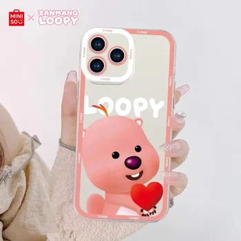 MINISO X LOOPY 핑크 휴대폰 케이스, 삼성 갤럭시 S10 S20 S21 S22 S23 S24 FE 플러스 울트라 노트 20 실리콘 케이스 