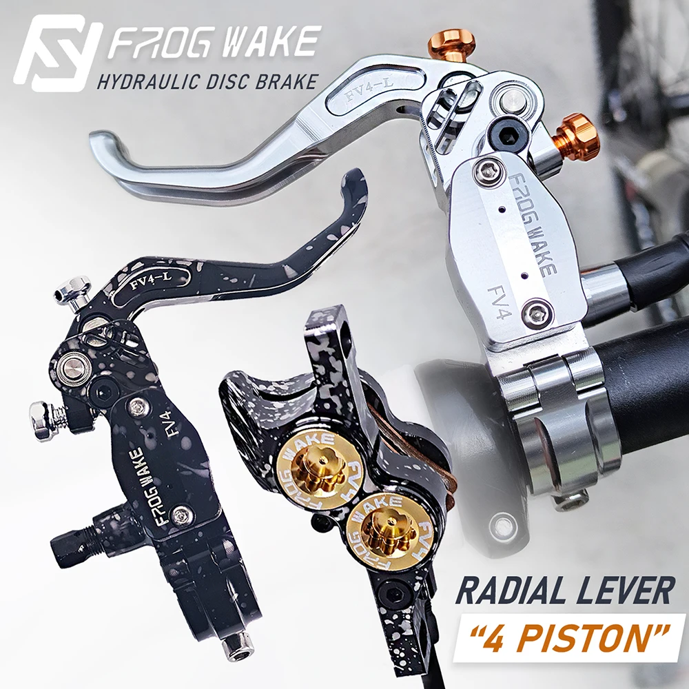

Frog Wake FV4-L Mountain Bike Hydraulic Disc Brake Kit with 180mm Rotors Aluminum 4 Piston Oil Pressure Calipers Radial Lever