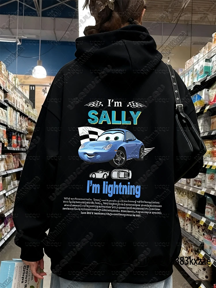 أنا البرق ماكوين وأنا سالي طباعة الأزواج هوديس للنساء الرجال سالي وماكوين الشتاء قلنسوة من القطن Y2K الشارع رداء علوي غير رسمي #2