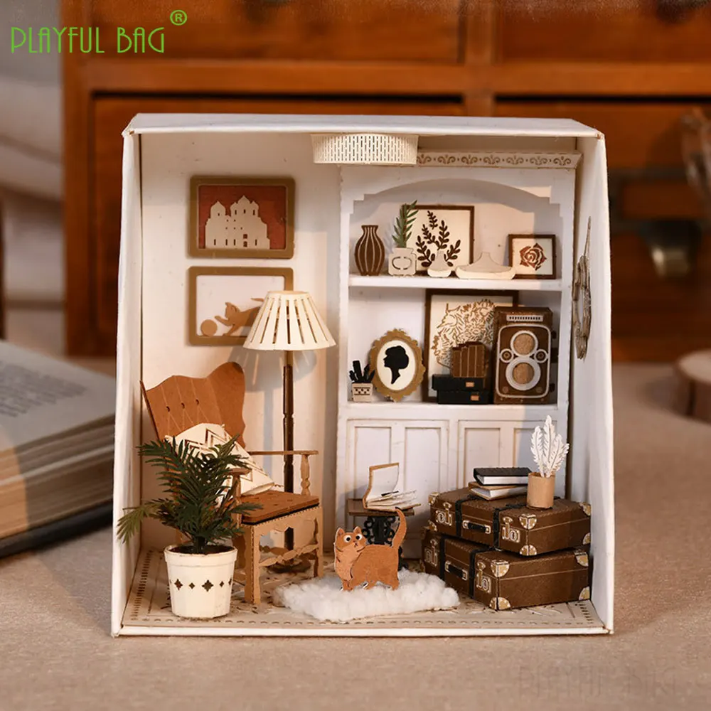 Diy papel mini casas de boneca em miniatura bloco de construção kits sala estudo piano 3d papel arte decoração para casa crianças brinquedos presentes hg89