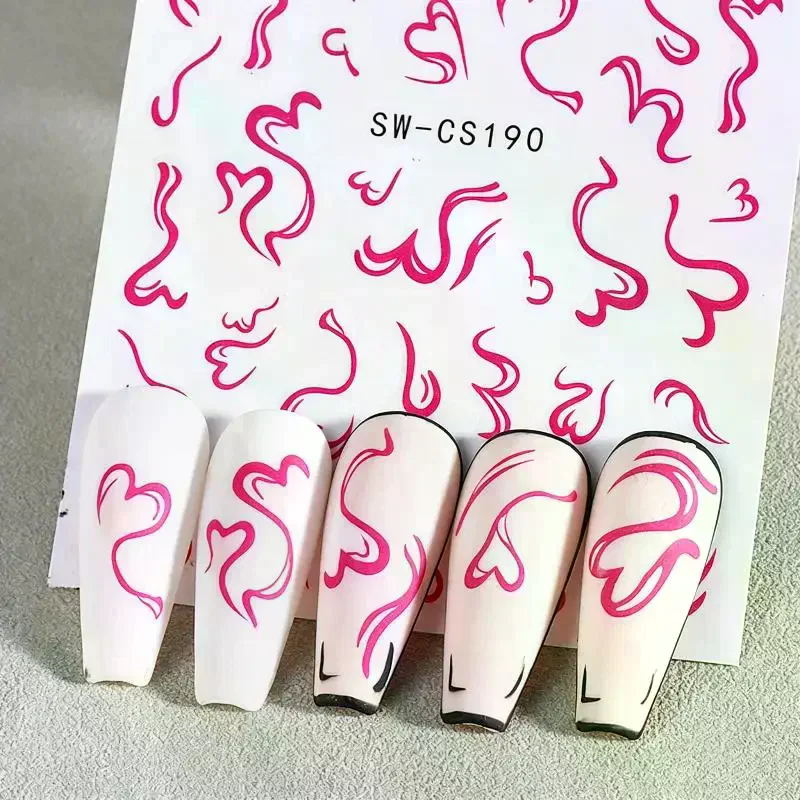 Sweet Element Nail Art Stickers Simple Valentine's Day Ribbon Heart Kawaii Decals Colorful Bow Butterfly Manicure Slider 2Sheets