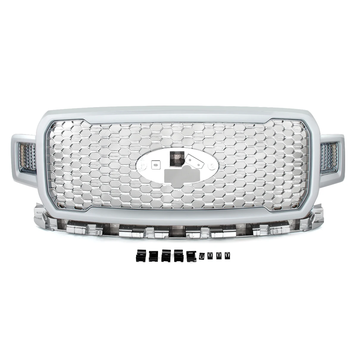 Honeycomb Front Radiator Grille Assembly Modified Grill Replace For 2018-2020 Ford F-150 Frount Bumper Upper Grille Chrome&Black