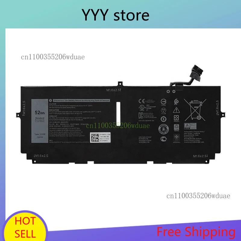 العلامة التجارية الجديدة حقيقية 722KK 7.6V 52Wh بطارية الكمبيوتر المحمول لديل XPS 13 9300 2020 i5 FHD XPS 13 9310 WN0N0 2XXFW