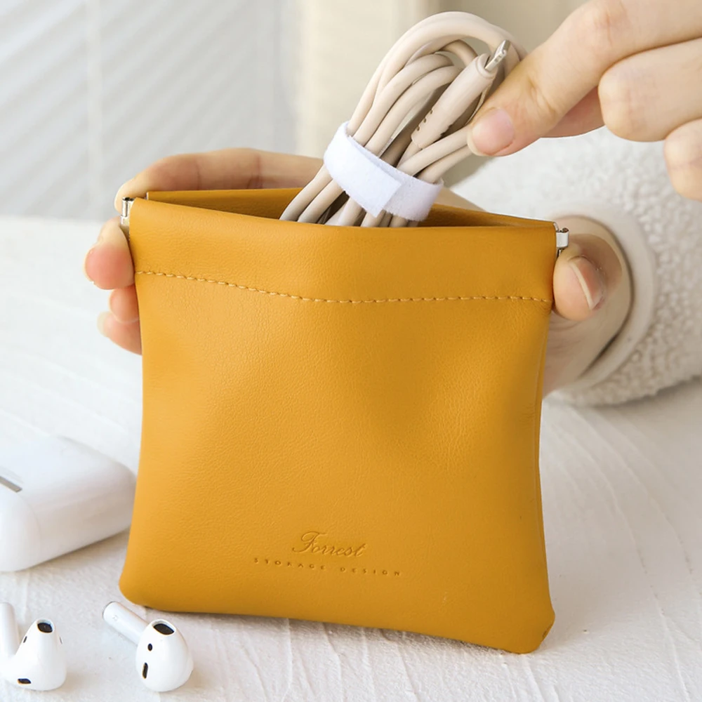 Ins PU Wires Earphone Storage Bag Leather Cosmetics Lipsticks Holder Case Portable Travel Wire Jewelry Organizer Pouch Mini Bag