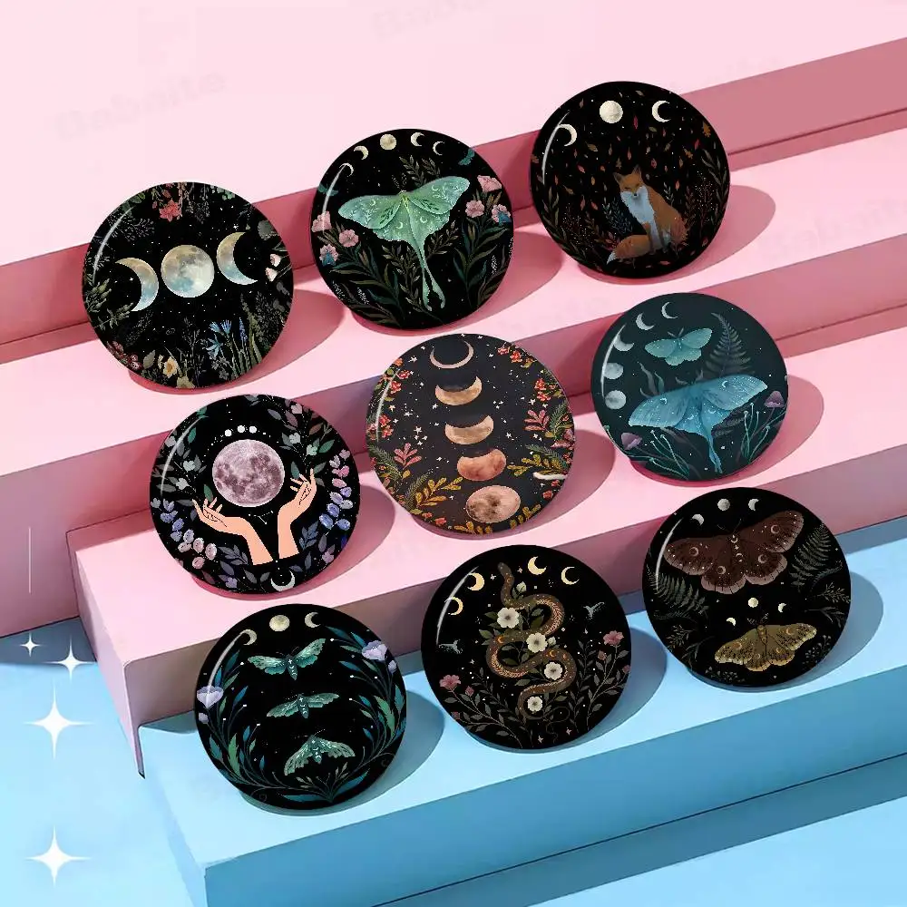 Magic Psychedelic Moon Print Pattern Tinplate Pin Button Custom Role Old-school Brooch Cartoon Collar Badge Jewelry Gift Fans
