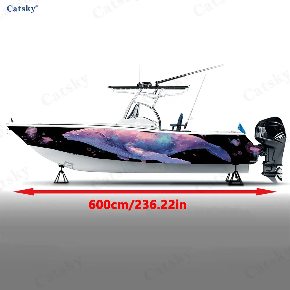 Nebula Gradient Humpback Whale Boat Stickers, PVC Waterproof Vinyl Wrap Decals for Fishing Boats, Durable and Stylish Design