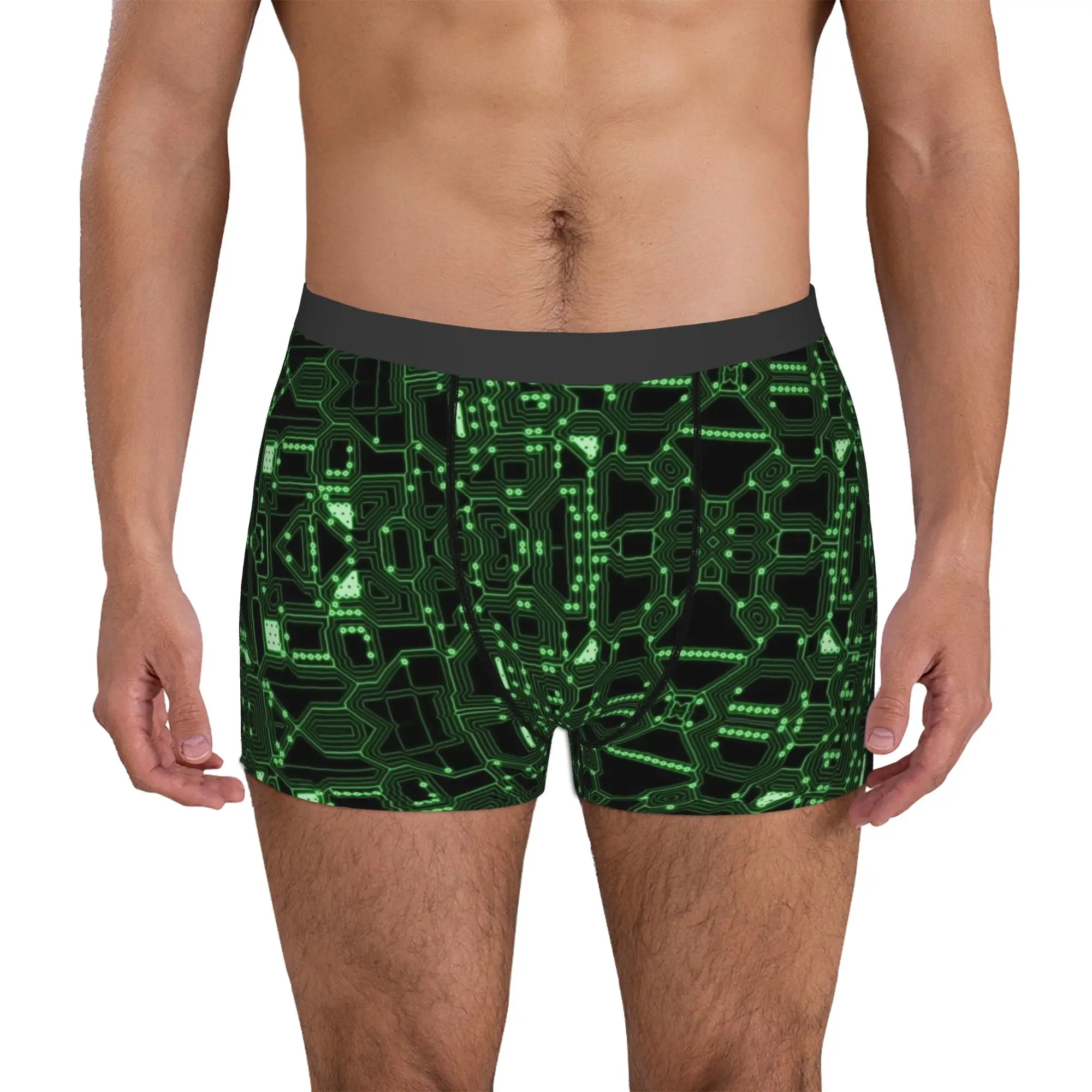 

Circuit Board Pattern With Green Neon Tracks Underwear Men Stretch Computer Boxer Briefs Shorts Panties Soft Underpants For Male