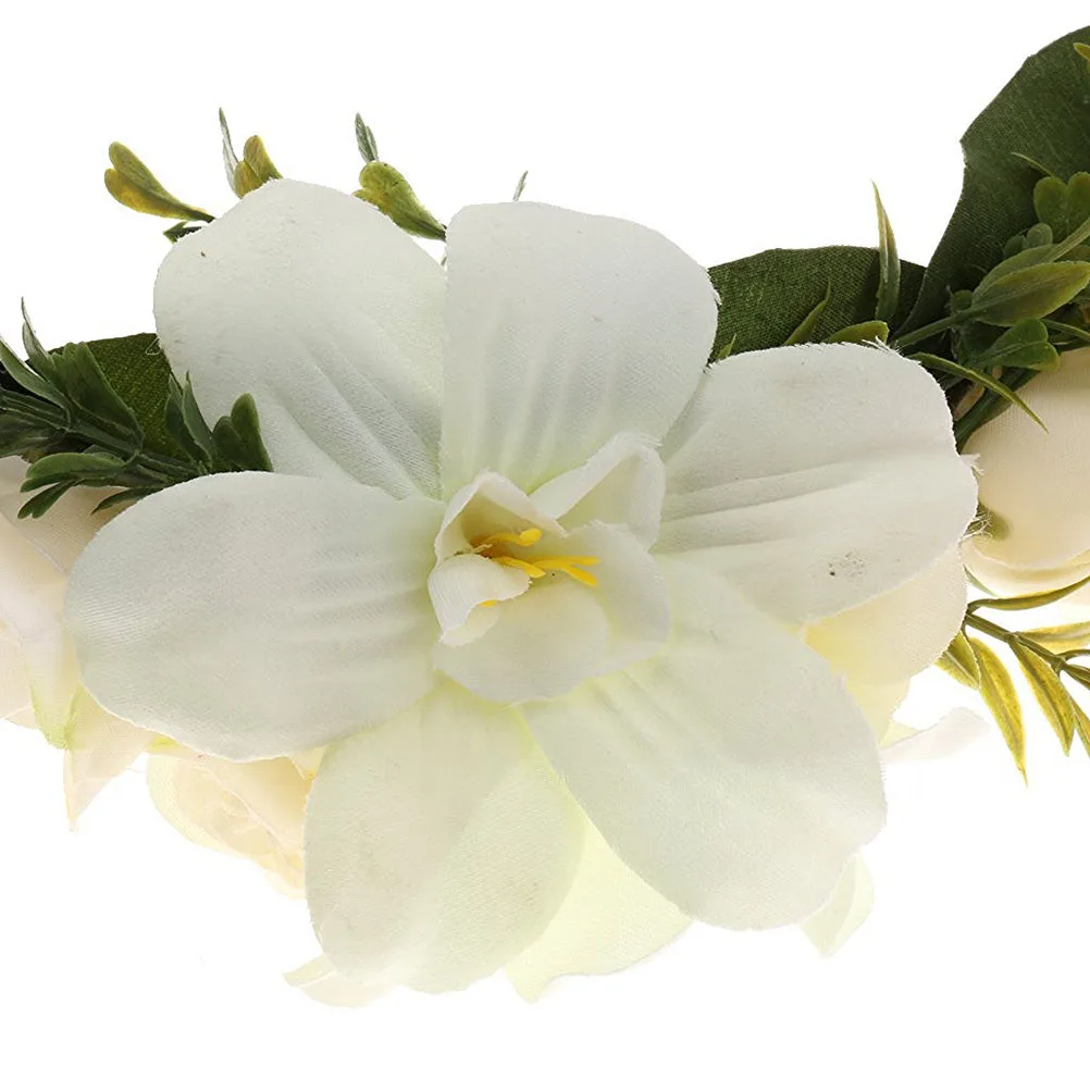 

Floral Hair Wreath Beige Bridesmaid Crown Lily Garland Silk Wedding Bridal Festival Accessories Beach