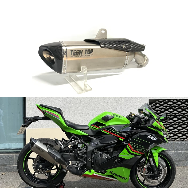 

Hot Sale Motorcycle Exhaust System for Kawasakis ZX4RR Slip-on Muffler Silencers With Carbon Fiber Heat Shield Exhaust Elbow