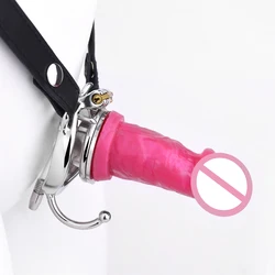 Femboy Flat Chastity Cage with Dildo CBT Game Play Erect Denial콕링Stainless Steel Negative Cock Rings Urethral Sex Tooys for Man