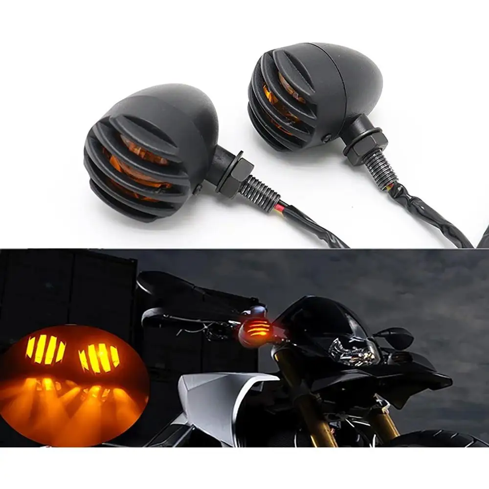 2pcs Motorcycle Bullet LED Turn Signals Indicator Light Textured Turn Signals for Most Motorcycle Motorbike Accessories