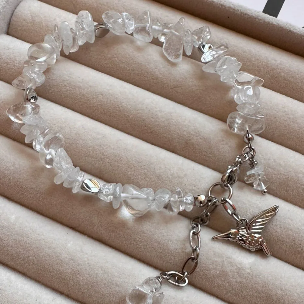 Fashion Bracelets For Women New Vintage Tassel Irregular Natural Stone Chain Bird Pendant Jewelry Valentine's Gift B076